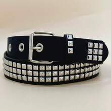 A Men's Solid Color Punk Belt With Sequins, Inlaid Rhinestones, Rock Fashion Belt For Men And Women - Multicolor - View 2