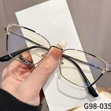 1件裝金屬貓眼雙色鑽飾室內外通用感光變色多功能時尚百搭女款眼鏡 - 黑金/白變灰 - 查看 14