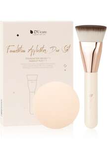 DUcare Ultimate Synthetic Flat-Top Foundation Brush, Paired With A Soft Makeup Sponge, For Effortless, Streak-Free Foundation Application, Flawless, Seamless Finish - Easy Blending Even For Beginners, With Even Coverage For Liquid And Cream Foundations - Champagne - View 13