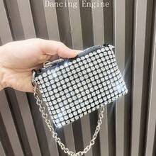 Dancing Engine Portamonete mini con strass scintillanti, borsa a mano con catena corta realizzata a mano - Argento - Visualizzare 1