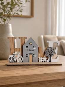 1pc Rustic Wooden "HOME" Desktop Decor With "Welcome Home" Lettering, Bicycle And Tree Pattern, Suitable For Farmhouse Style Shelf, Living Room, Entryway, Mantel Display Or As Desktop Decoration - Multicolor - View 5