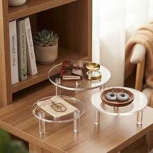 Transparent Acrylic Round Display Stand, Round Storage Rack & Jewelry Display Pedestal, High Transparency Thickened Tripod Base, Suitable For Toys, Perfume Decor & Display Cabinet - Multi-color - View 8
