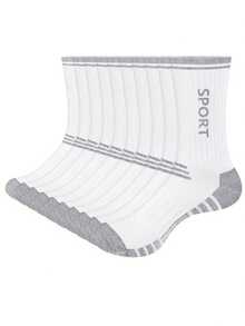 6 Pairs Random Sporty Durable Men's Mid-Calf Socks, Striped Contrast Color Thick Terry Sole Breathable Non-Slip Athletic Socks For Running, Hiking, Fitness - Black and White - View 5