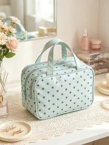 Tas Kosmetik Polkadot Tas Kosmetik Genggam Portabel Kapasitas Besar Tiga Lapisan Tahan Air Tas Kosmetik Genggam Multi Kompartemen - MultiWarna - View 8