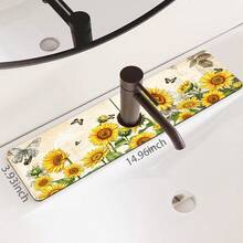 1pc Sink Faucet Absorbent Mat, Drainage Pad, Autumn Sunflower Pattern, Suitable For Kitchen, Bathroom Sink, Countertop, Drainage Pad, Diatomaceous Earth Material, Trimmable, Quick-Drying Mat - Multicolor - View 14