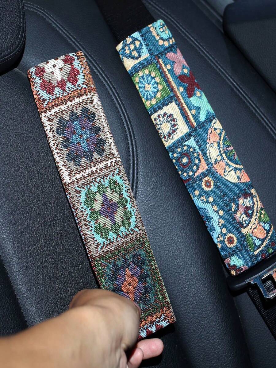 Car Seat Belt Shoulder Cover Soft Fabric Bohemian Seat Belt Protector Anti-Friction Seat Belt Accessory Easy Installation Car Tool Durable Structure Seat Belt Protection Tool Suitable For All Car Models And Fashion Designers - Upgraded Version - View 1