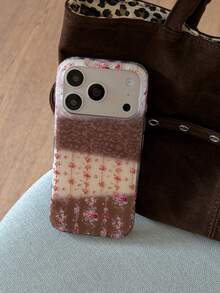 Maillard Patchwork Floral Phone Case Compatible With Iphone 17 Pro Max, 16 Pro, 15, 14, 13, Women's Full Coverage Anti-Drop Protective Cover With Lanyard - Brown - View 10