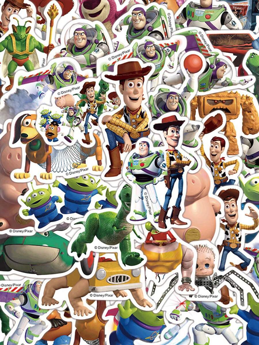 50 Disney Woody Buzz Lightyear Stickers - Classic Cartoon Movie Fun Cool Graffiti Decals For Laptops, Journals, Phone Cases, Backpacks, Envelopes, Labels, Magazine DIY Decals - Multicolor - View 1