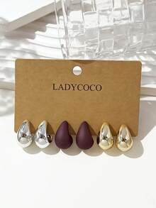 LADYCOCO 3對時尚可愛多色水滴鉤耳環套組，適合女性日常配戴 - 彩色 - 查看 1