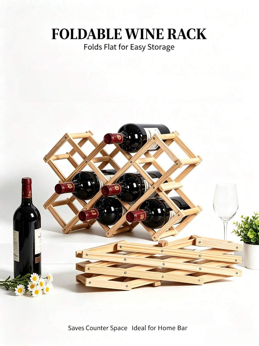 1PC Solid Wood Folding Wine Rack Decor, Small Home Wine Holder, Modern Minimalist Desktop Wine Display Stand, Expandable Rhombus Wine Grid Storage Rack, Living Room Bar Counter Wine Cabinet Organizer, Creative Wine Bottle Display Rack, Multiple Sizes Available, Space-Saving Simple Wine Storage Rack, Home Dining Table Wine Table Decoration Display Stand - View 1
