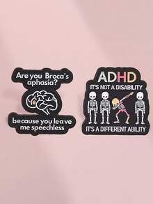 1pc Humorous Mental Health Enamel Brooch, ADHD Broca's Aphasia Skull Lapel Pin, Neurodiversity Humor Badge, Suitable For Backpack, Denim Jacket Decoration Gift - Multicolor - View 4