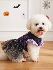LUCKIE PAW 1pc Halloween Full Print Silver Spider Web Pattern Pet Dress, Physical Flea Prevention, Reduces Shedding, Heat Insulation, Breathable, Suitable For Small And Large Dogs And Cats, Indoor And Outdoor - Multicolor - View 5