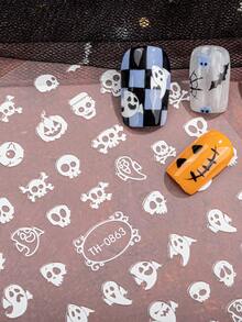 Beauty Sticker 3Pcs Halloween Luminous Nail Sticker, Autumn Ghosts Pumpkins Spiders Glow-In-The-Dark Self-Adhesive Nail Decal, Perfect For Women's Halloween Party And Cosplay DIY Nail Art. - Multicolor - View 5