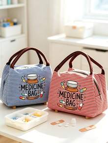 Striped Print Fabric Pill Bag, Portable First Aid Storage Pouch For Travel, Outdoor, Dorm And Home Daily Use, Compact Pill Organizer - Multicolor - View 3