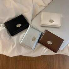 Premium Cracked Texture Vintage Short Wallet, Portable Minimalist Ins Korean Style Multi-Slot Compact Snap Card Holder - Multicolor - View 4