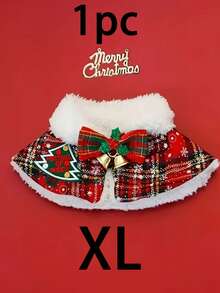 1pc Pet Christmas Cape Collar, Plaid Dog Shawl With Bow And Bell, Christmas Holiday Costume Accessory, Soft Fleece Trim Neck Decor, Suitable For Small Dogs And Cats, Holiday Party Photo Prop Gift - Multicolor - View 11
