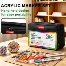 Professional Art Use, Back To School 384 Colors Hand-Drawn Pen Set, Equipped With Replaceable Pen Tips, Round Head And Soft Head Switchable, Vibrant And Rich Color Expression, Black Large Capacity Storage Bag With Compartments, Easy To Carry And Organize, Suitable For Paper, Canvas, Ceramic And Various Other DIY Drawing Needs. - Sets - View 4