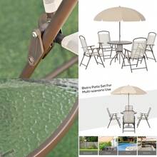 Garden Patio Texteline Folding Chairs Plus Table And Parasol Furniture Bistro Set 6 Pieces - Beige - T0001-01-328 - View 5