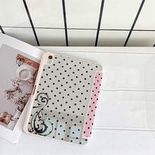 粉色與黑色波點復古捲軸圖案平板保護殼，附筆槽，相容於 iPad 10代/Pro/Air 13/Air 11/11(A16 2025)，相容於 Galaxy S9/S7/S10+，相容於 Galaxy Tab S6 Lite 10.4 吋，相容於 MatePad - 彩色 - 查看 5
