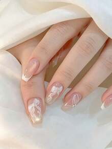 1pc/2pcs Autumn/Winter New White Lace & White Bow Nail Stickers, Multiple Lace-Textured Ribbon Bow Designs, Transparent White Tone With Delicate Lace Texture, Nail Salon Style Printed Stickers, Sweet Vibe Nail DIY Craft Materials - White - View 3
