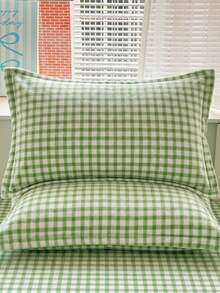 1/2pcs Soft Fluffy Fleece Pillowcases, Pink And White Plaid Pattern, Warm Plush Bed Pillowcases, Without Pillow Insert - Green - View 9