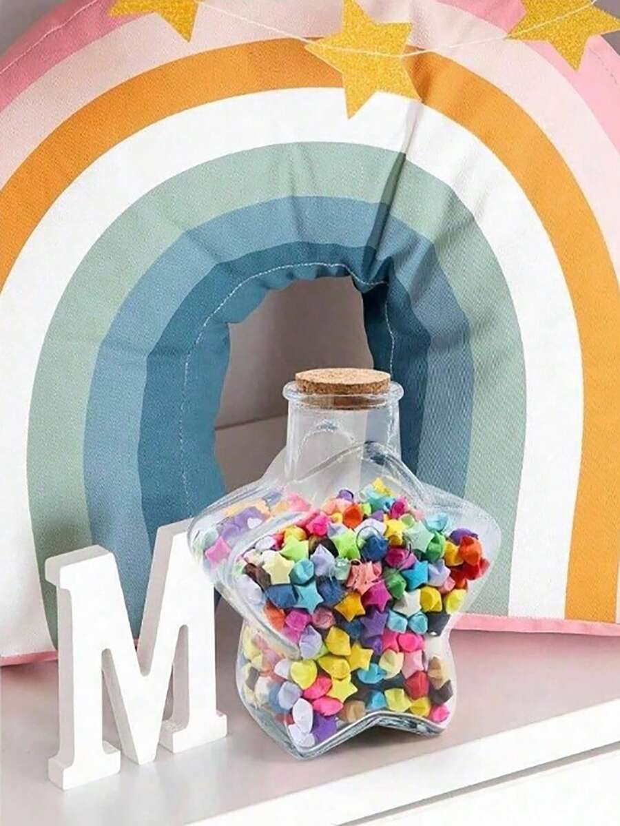 1pc Lucky Star Wish Bottle Cork Glass Drift Bottle Holiday Gift Origami Star Pentagram Storage Wish Jar - Star-shaped Jar - View 1