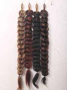 1pc 24 Inch Heart-Shaped Braided Ponytail Hair Extension, Mixed Color Large Braid Ponytail - Multicolor - View 9