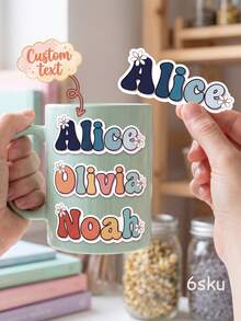10pcs Custom Name Sticker,Retro Custom Name Decal For Water Bottles, Journals, Tablet, Mugs, Pencil Pouch, Customized Sticker Back To School Stationery Accessory - Multicolor - View 1
