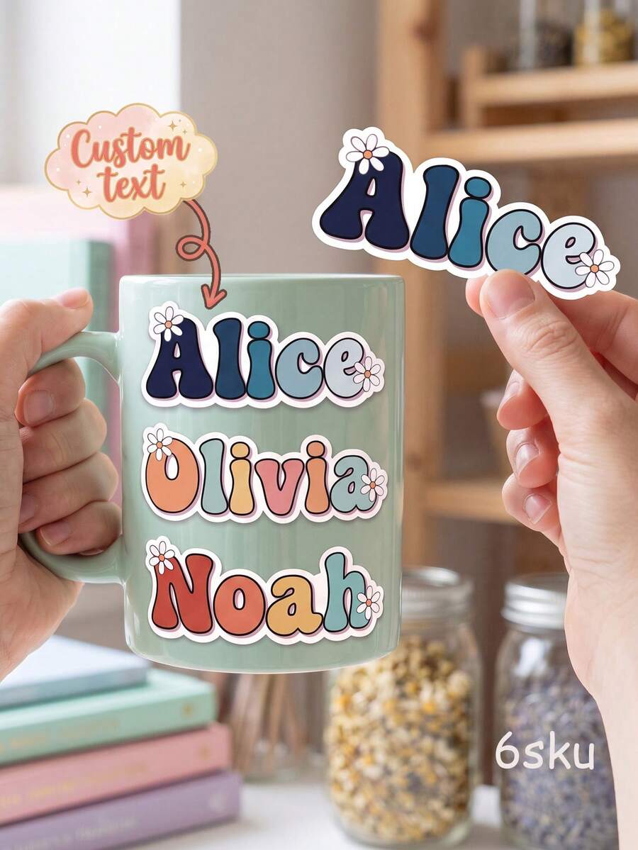 10pcs Custom Name Sticker,Retro Custom Name Decal For Water Bottles, Journals, Tablet, Mugs, Pencil Pouch, Customized Sticker Back To School Stationery Accessory - Multicolor - View 1