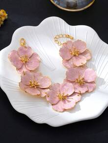 1件粉色復古奢華風3D雙層花朵手鍊，適合女性日常配戴 - 粉色 - 查看 1