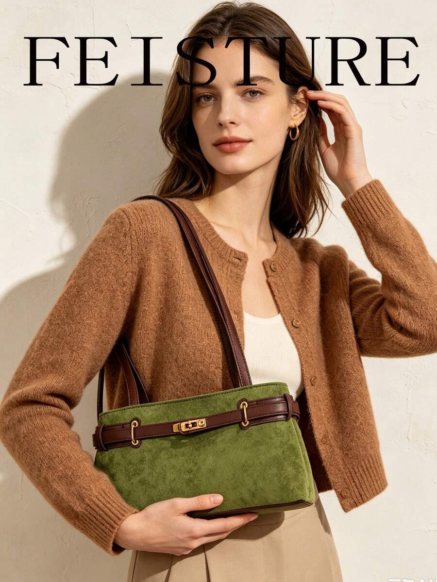 FEISTURE 1件裝時尚女款腋下肩背包，附肩帶裝飾，適合日常外出、約會、通勤