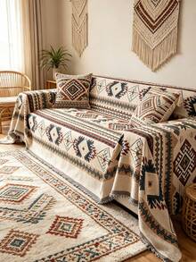 1pc Bohemian Style Sofa Throw Blanket, All Season, Pet Friendly, Dustproof Sofa Cover, With Tassels, Suitable For Living Room And Kitchen, Machine Washable, Sofa Blanket - Grey - View 2