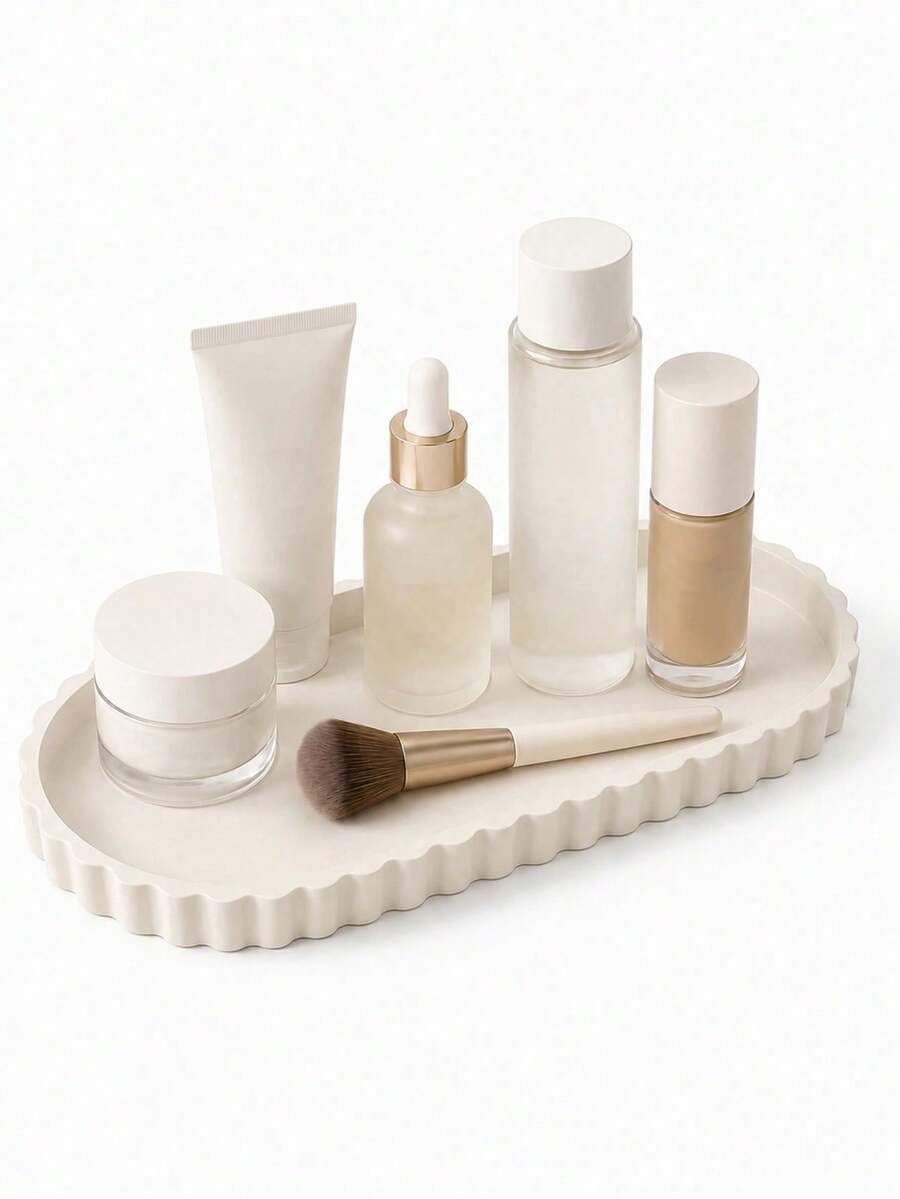 Large Capacity Silicone Bathroom Vanity Tray, Wavy Edge Decorative Countertop Storage Organizer, Suitable For Cosmetics, Perfumes, Toiletries, Soaps, Cleaners And Candles, Modern Coffee Table Storage Tray, Suitable For Bathroom, Bedroom, Vanity And Home Decor Accessories