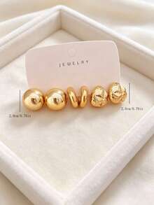 16pcs Women's Fashion Personalized Gold Metallic Earrings Set, CCB Material, Fade-Resistant, Hypoallergenic, Suitable For Daily Wear, Vacation, Birthday Gift - Gold - View 3