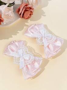 2pcs/Set Women's Sweet Lolita Style Polka Dot Bow Hair Clips With Heart Lace Decor, Atmospheric Hair Accessories For Cosplay And Date - Multicolor - View 22