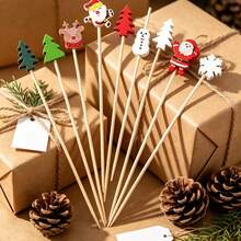 100Pcs Christmas Party Picks, Party & Event Supplies. Ideal For Christmas Party Decorations. Assorted Designs With Branches, Snowflakes, Snowmen, Reindeer And More Patterns. - Multiple Styles - View 2