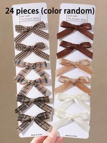 6/12/24 Pieces Of Coffee Colored Small Bow Hair Clip Hair Accessory Versatile (Color Random) - Multicolor - View 14