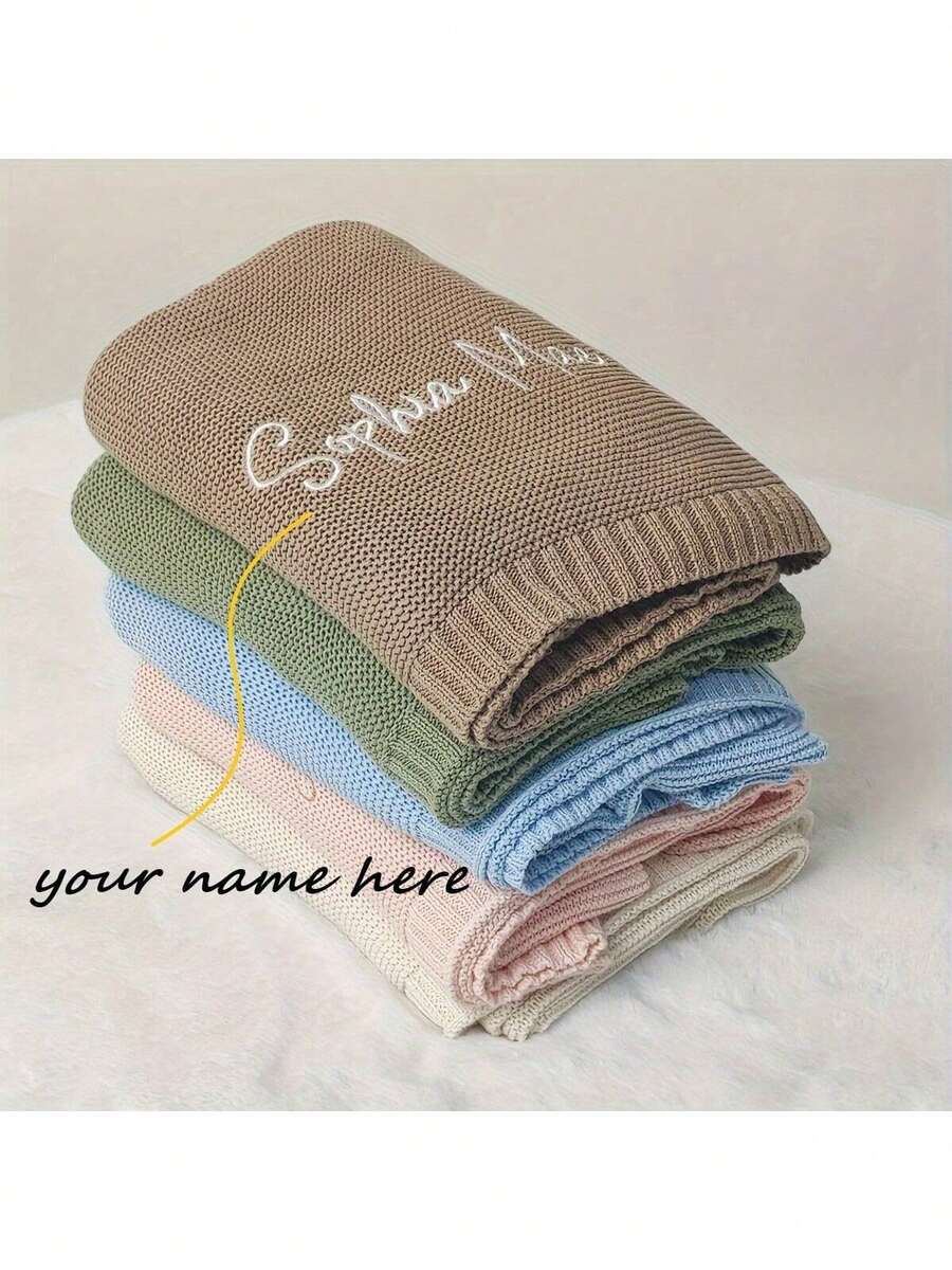 1件客製化刺繡文字針織毯，個性化姓名柔軟透氣針織布毯，週年生日禮物