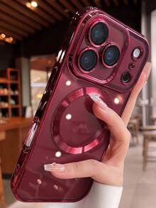 1件極簡電鍍透明無線充電波爾多紅手機殼，適用於 iPhone 18 Pro Max 17 AIR 16 15 14 13 12 11 Pro Max Plus X XS XR 7 8，電鍍鏡頭膜 TPU 保護殼 - 櫻桃紅 - 查看 1