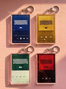 1pc/4pcs K-Pop Bang-Bang Album Series MusicPlayer Aesthetic Acrylic Keychains Music Player Interface With Blue "A", Yellow "E", Green "D" And Red "M" Cover Rectangular Pendant, Backpack And Car Key Accessories, K-Pop Fan And VIP Music Lover Gift - Multicolor - View 4