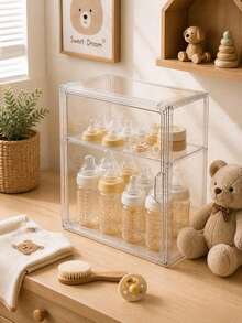 1PC Clear Baby Bottle Storage Box, Nursery Bottle Organizer, Dustproof Multi-Layer Bottle Rack, Suitable For Baby Room Storage. - Multicolor - View 5