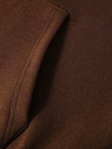 Solid Color Full Zip Hooded Sweatshirt Men's Loose Casual Long Sleeve Jacket - Coffee Brown - View 4