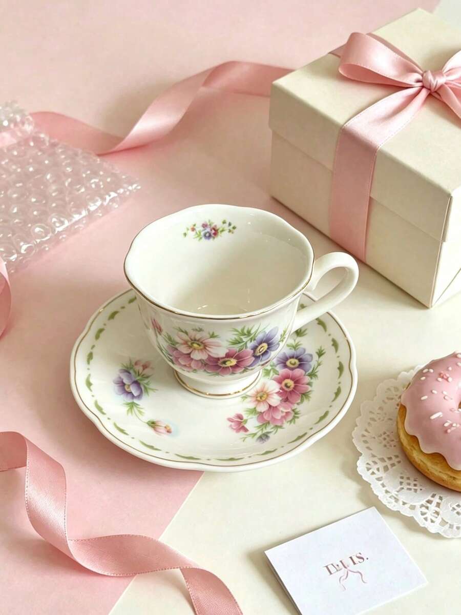 90ml Vintage Ceramic Coffee Cup And Saucer Set, Microwave And Dishwasher , Suitable For Espresso And Arabic Coffee, Saudi Style, Ideal For Afternoon Tea, Cafes And Kitchens, Perfect Gift - Multicolor - View 1
