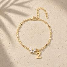 Initial Charm Butterfly Cubic Zirconia Gold Plated Letter Bracelets For Women Men - Yellow Gold - View 28