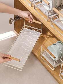 Pull‑Out Dish Rack, Built‑In Cabinet Bowl & Plate Organizer, Sliding Kitchen Dish Drying Holder, Household Plate Sorting Storage Shelf, Space‑Saving Cupboard Kitchen Accessory, Space‑Saving Storage Solution For Apartment Cupboard - Beige - View 5