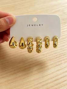 6-18PCS Women's Elegant Gold Earrings Studs Set, Large & Small C-Hoops, Wide & Narrow C-Hoops, Twisted, Ribbed, Water Drop, Suitable For Holiday Party, Daily Wear, Vacation, Best Gift For Women (Lightweight CCB Material, Non-Fading) - Gold - View 3