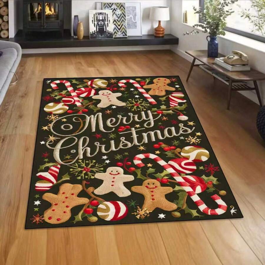 1 buah Karpet Beludru Kristal Persegi Panjang Motif Kue Jahe, Permen Tongkat, dan Selamat Natal Warna Hijau Tua, Natal, Karpet Dekoratif, Dekorasi Kamar Tidur, Karpet Besar, Karpet, Dekorasi Rumah, Karpet Ruang Tamu, Karpet Kecil Ruang Tamu, Karpet Kamar Tidur, Dekorasi Rumah Ruang Tamu, Karpet Luar Ruangan, Karpet yang Dapat Dicuci - MultiWarna - View 1