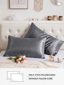 1 Pair Premium Silky Satin Envelope Pillowcases, 2pcs/Pair, Soft & Breathable, Wrinkle-Resistant, Gentle On Hair & Skin, Enhances Sleep Quality, Pillowcases Only (No Pillow Insert), Machine Washable - Dark Grey - View 2