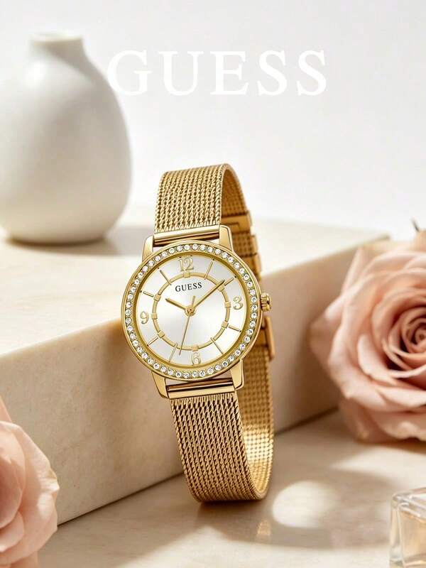 GUESS Women's Fashion Watch, Elegant & Exquisite Design With Classic Dial, Quartz Movement Metal Chain Strap, Minimalist Style Women's Accessory, Suitable For Daily Wear, Dating, Commuting, Gift Choice