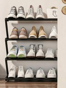 4-Tier Foldable Shoe Rack: Space-Saving Magic For Your Entryway - Plastic Material, Floor-Mounted, 4 Shelves, Suitable For Various Room Types - Multicolor - View 1